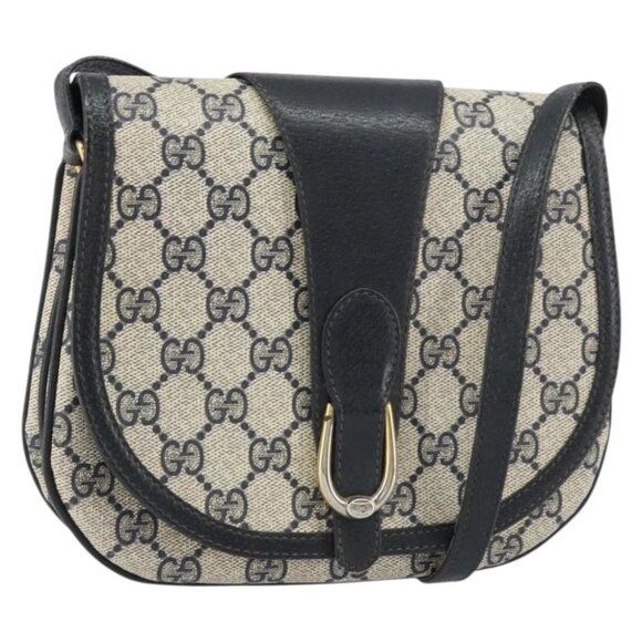 GUCCI GG Supreme Shoulder Bag PVC Navy Gold